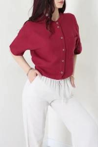 Hakim Yaka Müslin Gömlek Bordo - 473.1238.