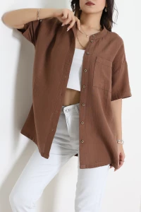 Hakim Yaka Müslin Gömlek Kahve - 473.1238.