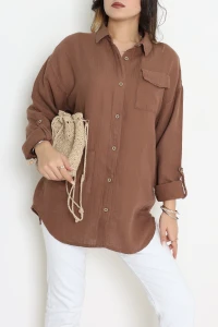 Çift Cepli Müslin Gömlek Kahve - 475.1238.