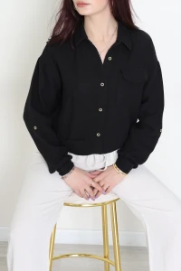 Çift Cepli Müslin Gömlek Siyah - 475.1238.