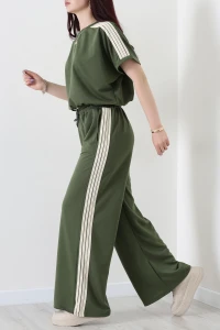 2 İplik Stoperli Keten Şeritli Eşofman Takımı Haki - 52222.1857.