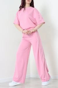 Biyeli 2 İplik Eşofman Takımı Pembe - 52226.1857.