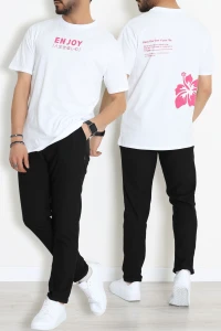 Süprem Ön Arka Baskılı Erkek Tişört Beyazfuşya - 71143.1872.