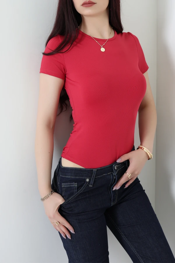 Kısa Kollu Çıtçıtlı Body Bordo - 013.1238.