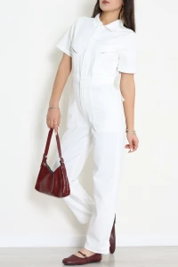 Kısa Kollu Tensel Tulum Ekru - 2525.1367.