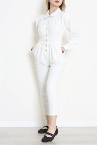 Önü Düğmeli Tulum Ekru - 2636.1367.