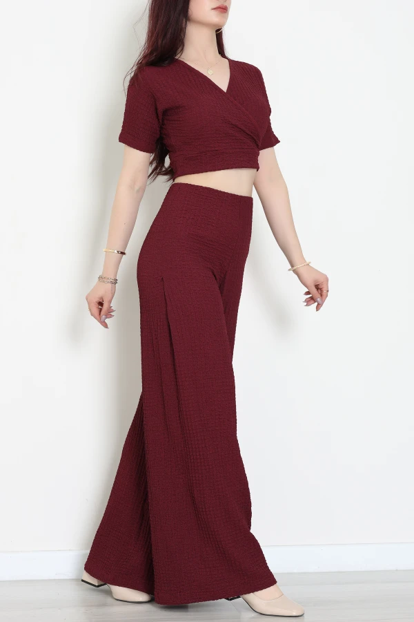 Bubble V Yaka İkili Takım Bordo - 32243.1857.