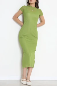 Astarlı Kısa Kol Şifon Elbise Yeşil - 41865.1723.