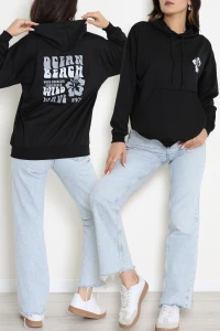 2 İplik Kanguru Cepli Kapşonlu Sweat Siyahekru - 42721.1878.