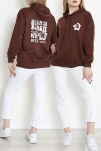 2 İplik Kanguru Cepli Kapşonlu Sweat Kahveekru - 42721.1878.