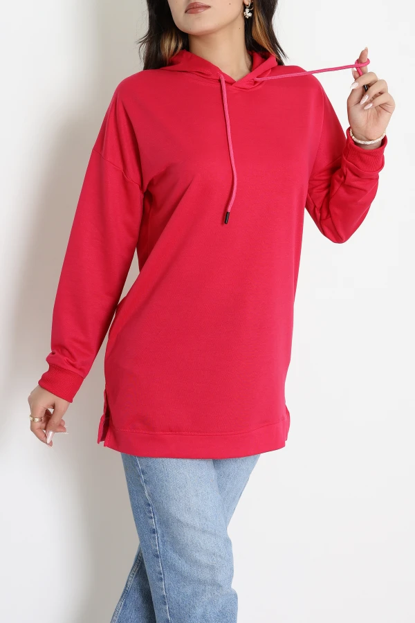 2 İplik Kapşonlu Tunik Sweat Fuşya - 42766.1878.