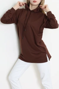 2 İplik Kapşonlu Tunik Sweat Kahve - 42766.1878.