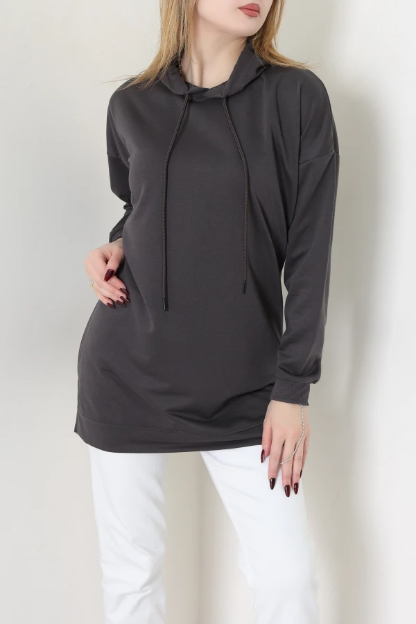 2 İplik Kapşonlu Tunik Sweat Antrasit - 42766.1878.