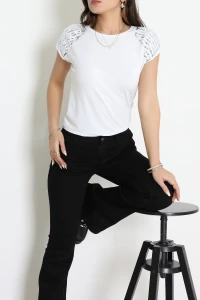 Omuzları Pul Detaylı Bluz Beyaz - 44004.599.