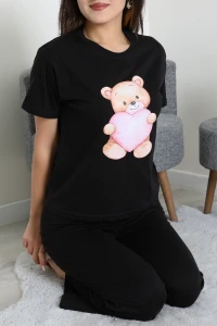 İpek Apreli Süprem Pijama Takımı Siyah - 52238.1567.