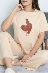 İpek Apreli Süprem Pijama Takımı Bej - 52238.1567.