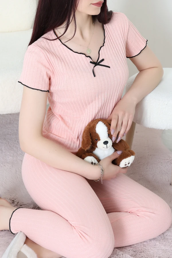 Fitilli Fiyonklu Pijama Takımı Pudra - 52257.1048.