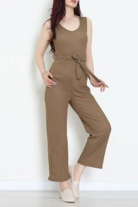 Kuşak Detaylı Bürümcük Tulum Kahve - 55084.599.