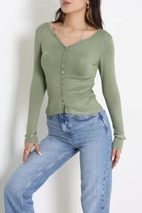 Buzzy Ribana Önden Düğmeli Body Haki - 55095.1567.