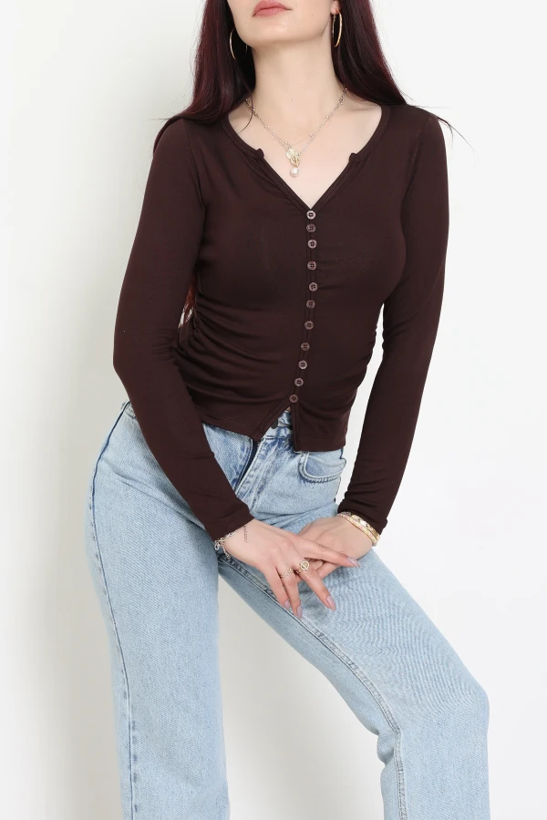 Buzzy Ribana Önden Düğmeli Body Acıkahve - 55095.1567.