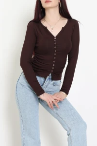 Buzzy Ribana Önden Düğmeli Body Acıkahve - 55095.1567.