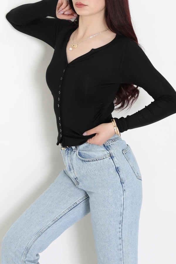 Buzzy Ribana Önden Düğmeli Body Siyah - 55095.1567.