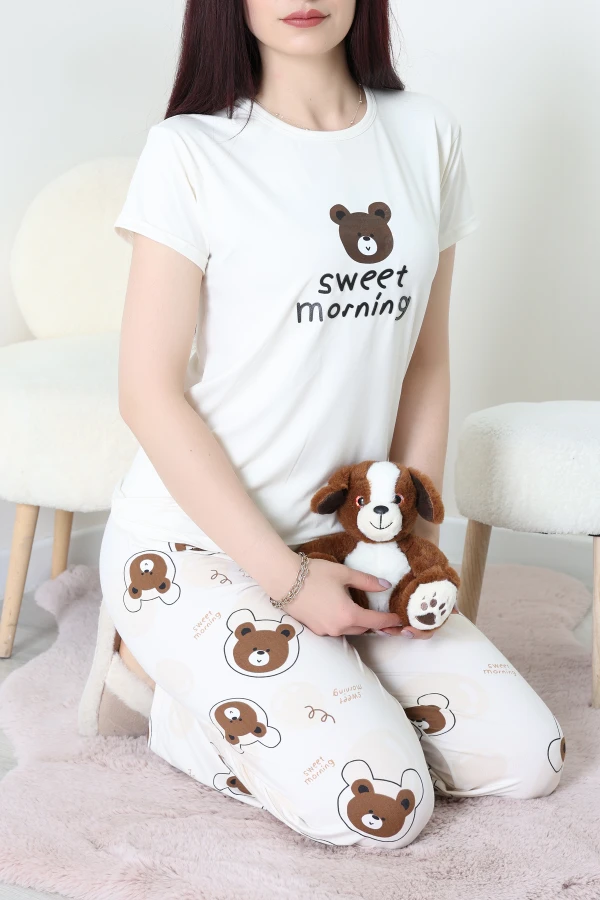 Enjeksiyon Baskı Milan Kumaş Pijama Takımı Ekruayı - 630.1287.