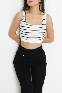 Çizgili Kaşkorse Crop Bustiyer Ekru - 71033.1748.