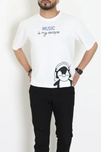 Süprem Ön Arka Baskılı Erkek Tişört Kırıkbeyaz - 71143.1872.