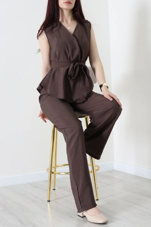 Tensel Dokuma Yelekli Takım Kahve - 71204.701.