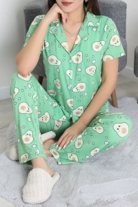 Milan Kumaş Düğmeli Pijama Takımı Yeşilavokado - 750.1287.