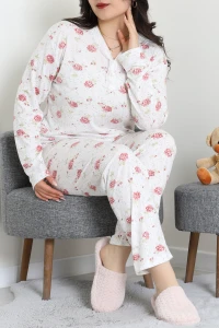 Modal Büyük Beden Pijama Takımı Beyazçiçek - 773.1287.