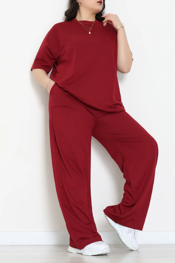 2 İplik Büyük Beden Oversize Wortex Takım Bordo - 80323.1878.