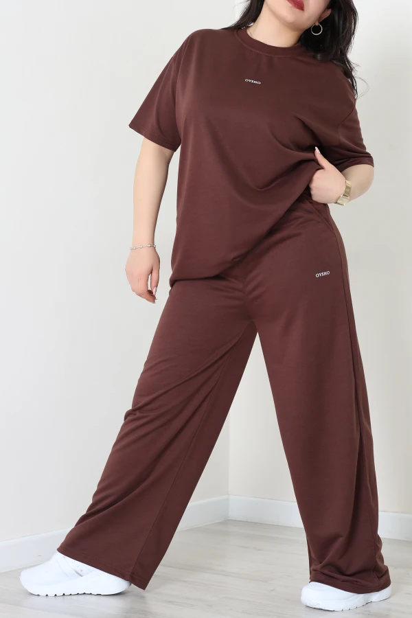 Baskılı Büyük Beden Oversize Wortex Takım Kahve - 80324.1878.