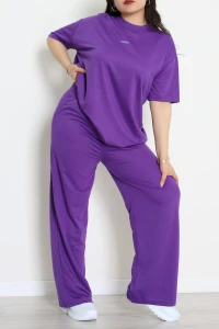 Baskılı Büyük Beden Oversize Wortex Takım Mor - 80324.1878.