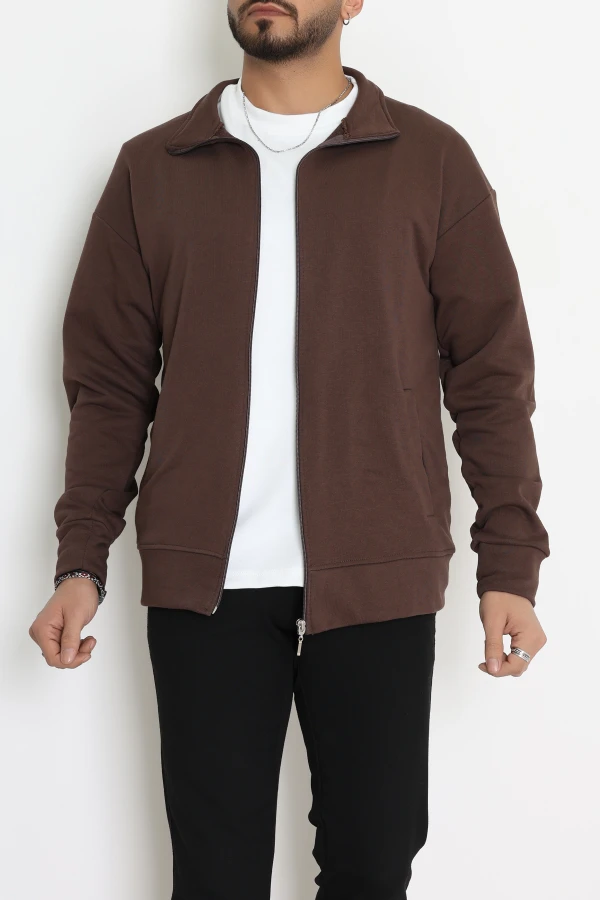 3 İplik Şardonsuz Erkek Cepli Dik Yaka Sweat Kahve - 80776.1878.