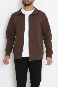 3 İplik Şardonsuz Erkek Cepli Dik Yaka Sweat Kahve - 80776.1878.