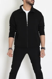 3 İplik Şardonsuz Erkek Cepli Dik Yaka Sweat Siyah - 80776.1878.