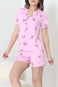 Milan Şortlu Düğmeli Pijama Takımı Pembekurdele - 277.1287.