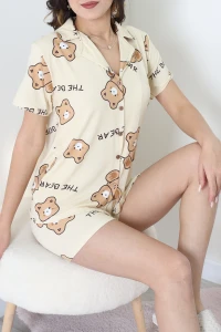 Milan Şortlu Düğmeli Pijama Takımı Kahveayı - 277.1287.