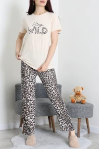 Bisiklet Yaka Kısa Kol Pijama Takımı Leopar - 304.1287.
