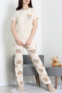 Bisiklet Yaka Kısa Kol Pijama Takımı Bej - 304.1287.