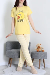 Bisiklet Yaka Kısa Kol Pijama Takımı Sarı - 304.1287.