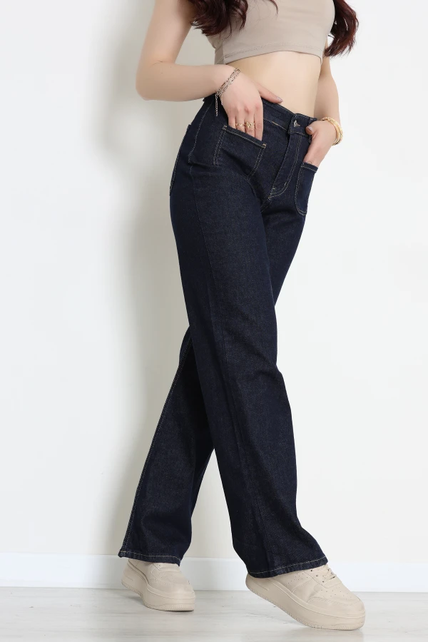 Cep Detaylı Likralı Palazzo Kot Pantolon Koyumavi - 32435.1606.