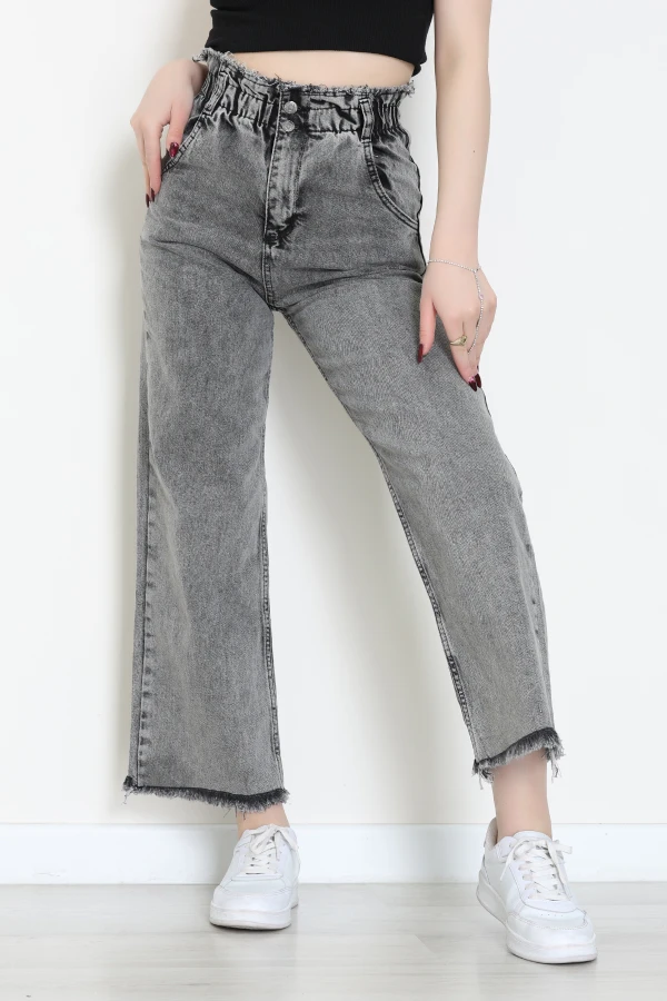 Bel Paça Püsküllü Palazzo Kot Pantolon Füme - 405108.2141.