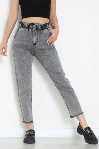 Bel Lastik Paça Püsküllü Mom Jean Füme - 405221.2141.
