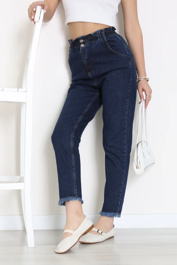 Bel Lastik Paça Püsküllü Mom Jean Mavi - 405221.2141.