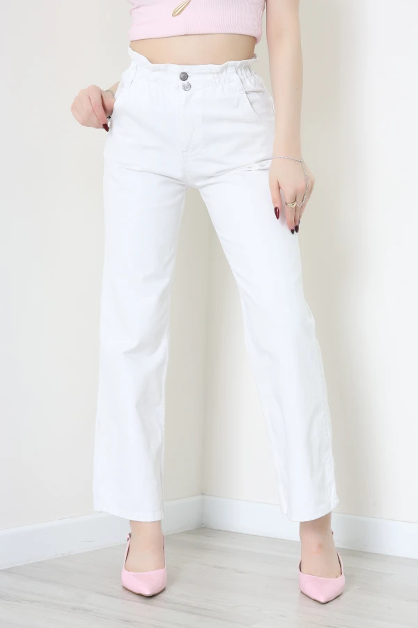 Bel Lastikli Palazzo Kot Pantolon Beyaz - 405354.2141.