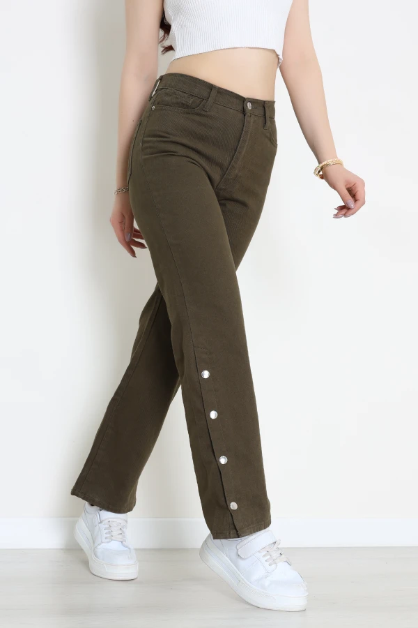 Paça Çıtçıtlı Palazzo Kot Pantolon Haki - 410390.2141.
