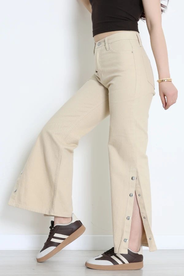 Paça Çıtçıtlı Palazzo Kot Pantolon Bej - 410390.2141.